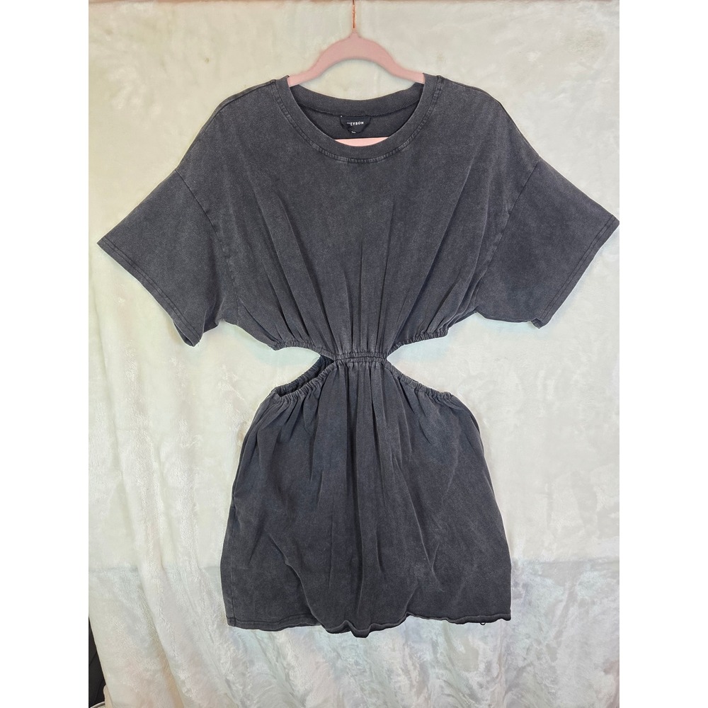 Heyson Black Acid Wash Side Cutout Mini T-Shirt Dress Size S ED5120